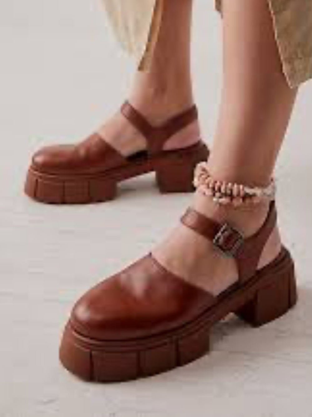 Free People Milan Mary Jane’s Chinky Leather Sandals Bronzer 7 37